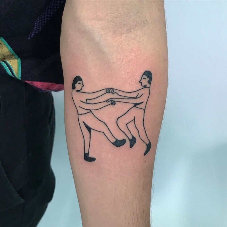 dancing minimal linework character abstract tattoo by Kraey