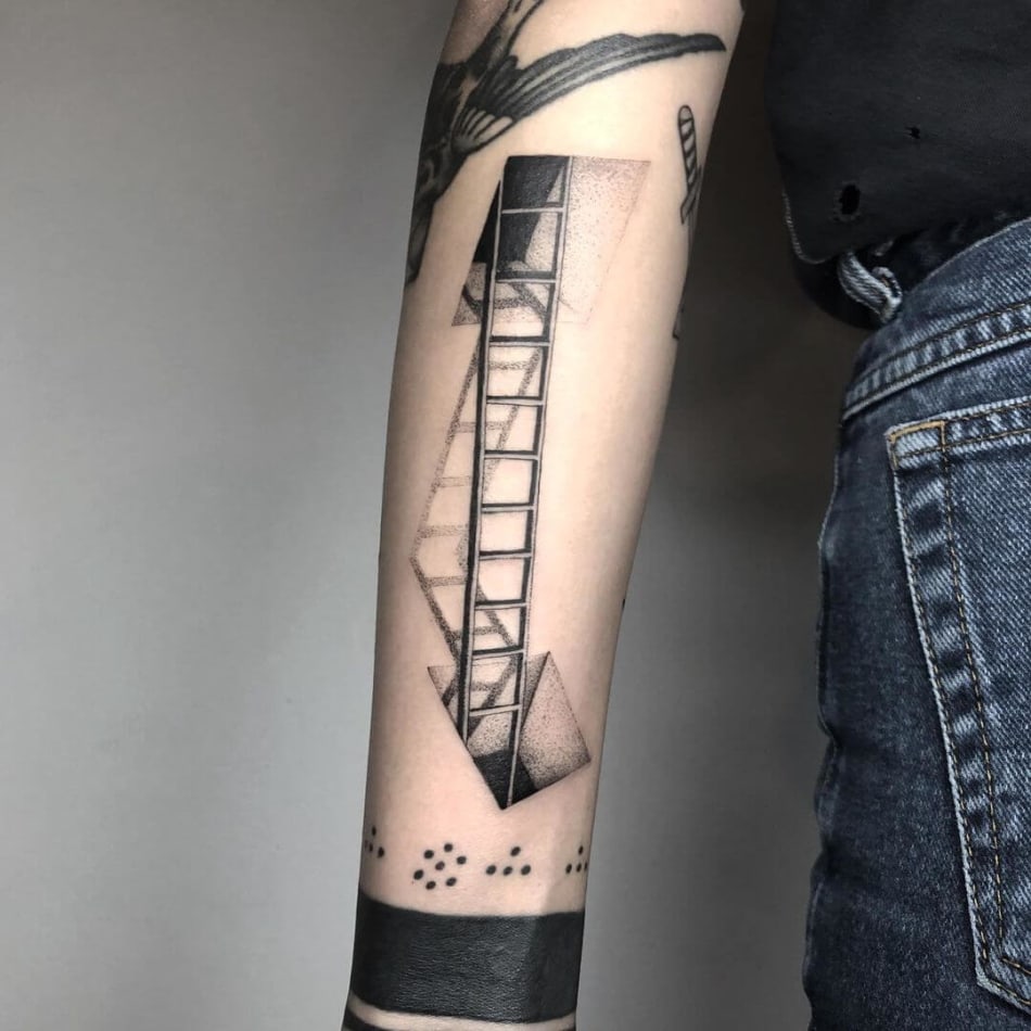 Ladder warp hole shadow dotwork tattoo