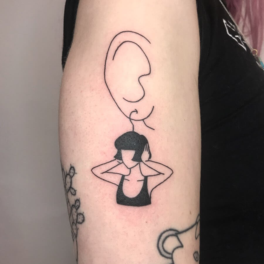 girl as earring tattoo by Layla Chen