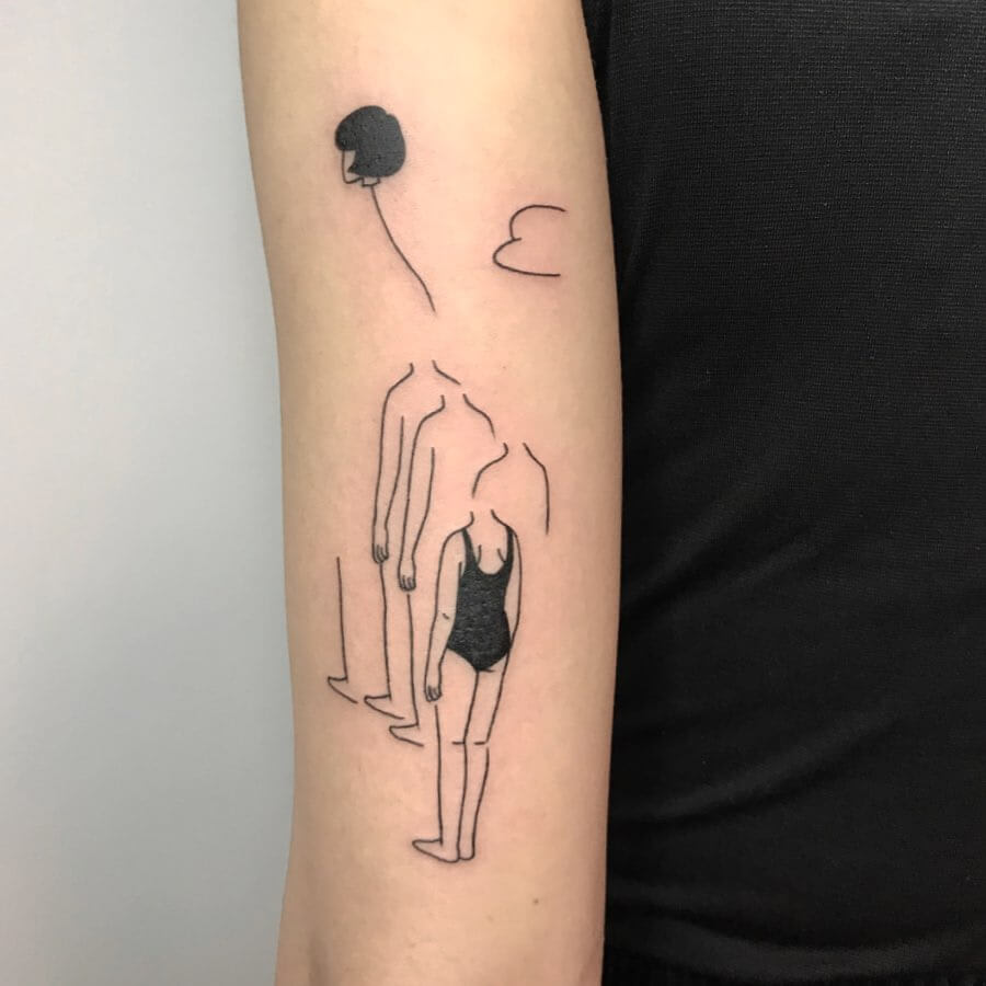 woman balloon head floatiing tattoo by Layla Chen