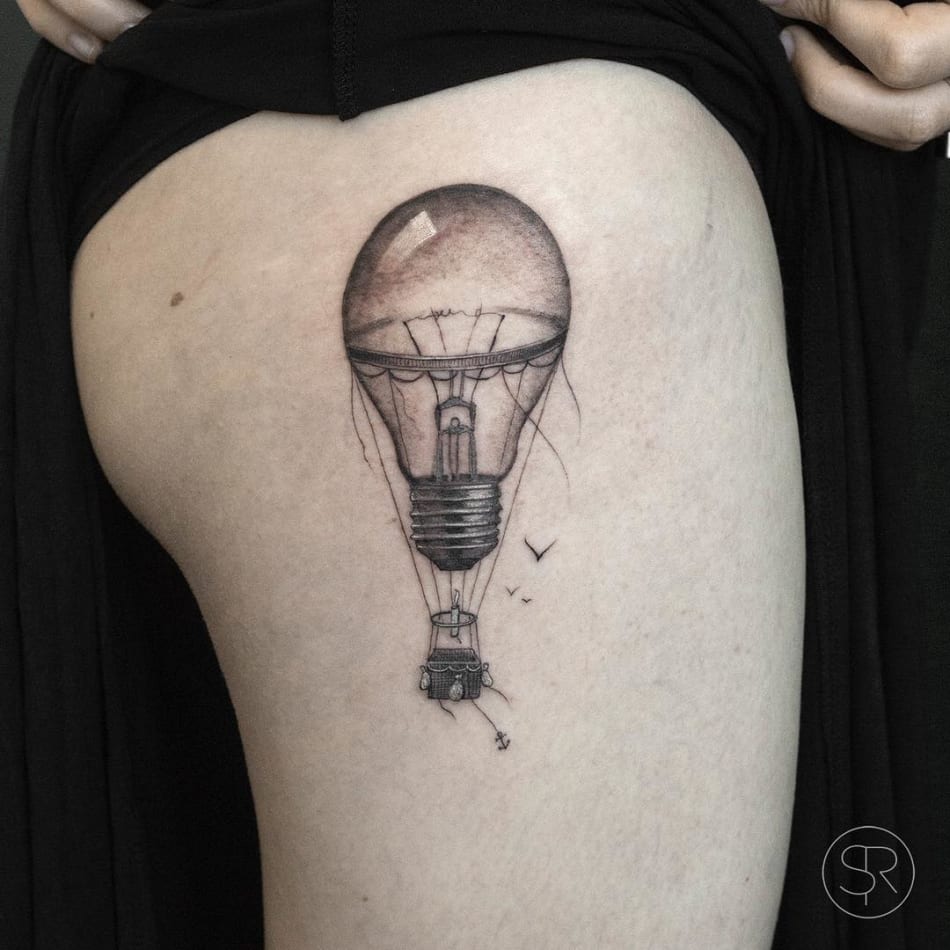 Lightbulb Hot air balloon tattoo