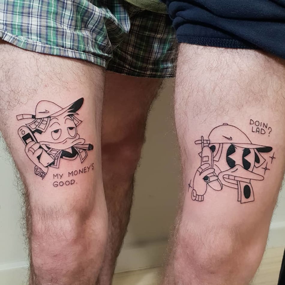 Donald duck and custom cartoon duck calling tattoo by Lugosis