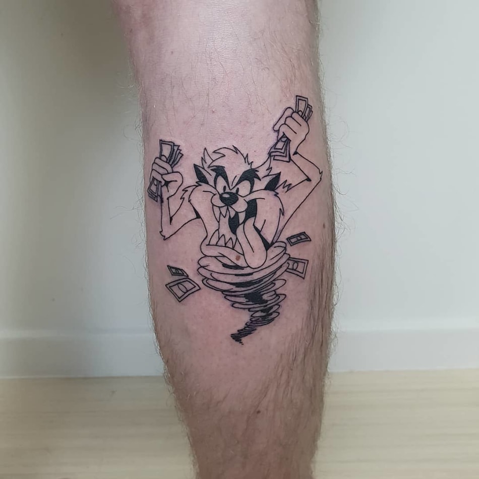 Tasmanian devil with money tattoo by Lugosis