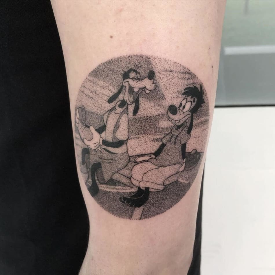 goofy dotwork disney tattoo by Marco Bordi Tattoo