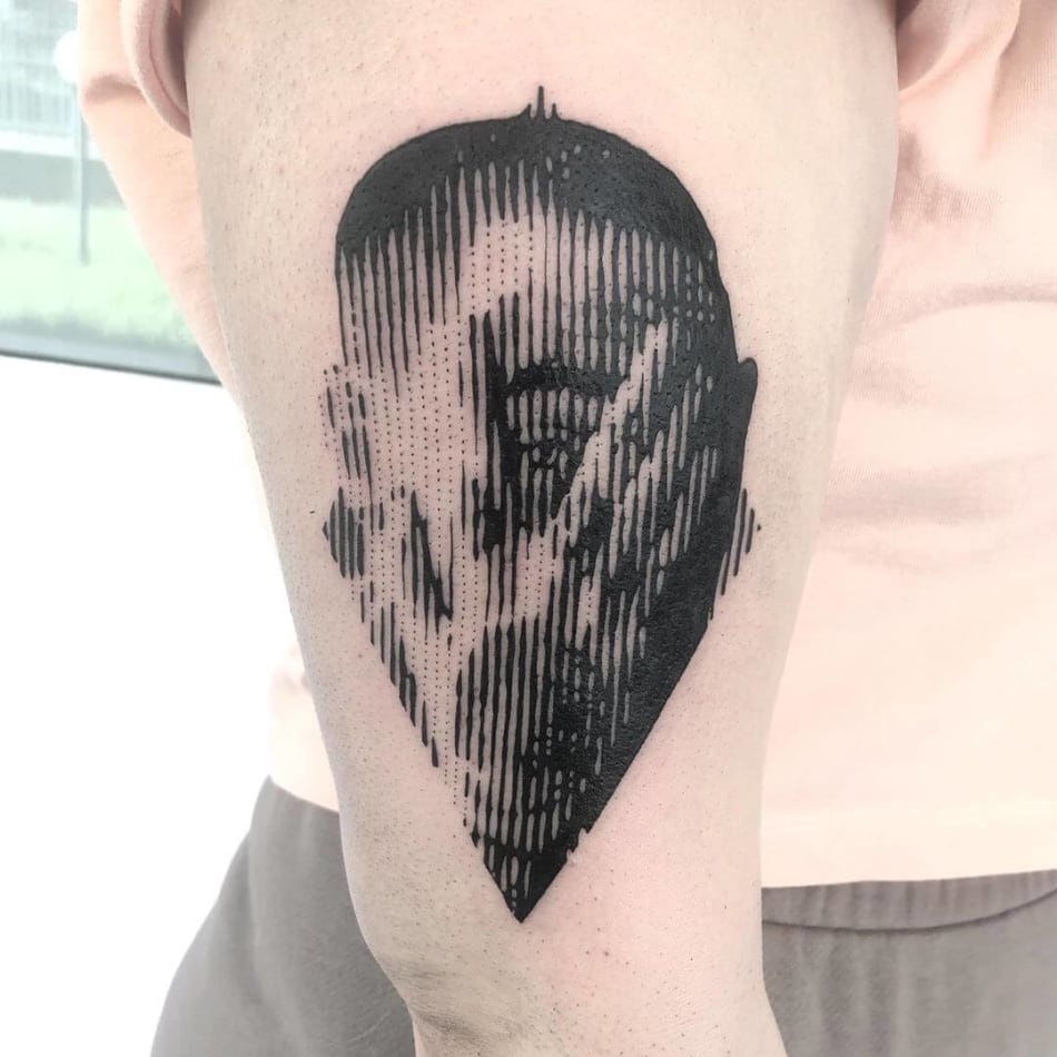 mac miller lined portriat tattoo by Marco Bordi Tattoo