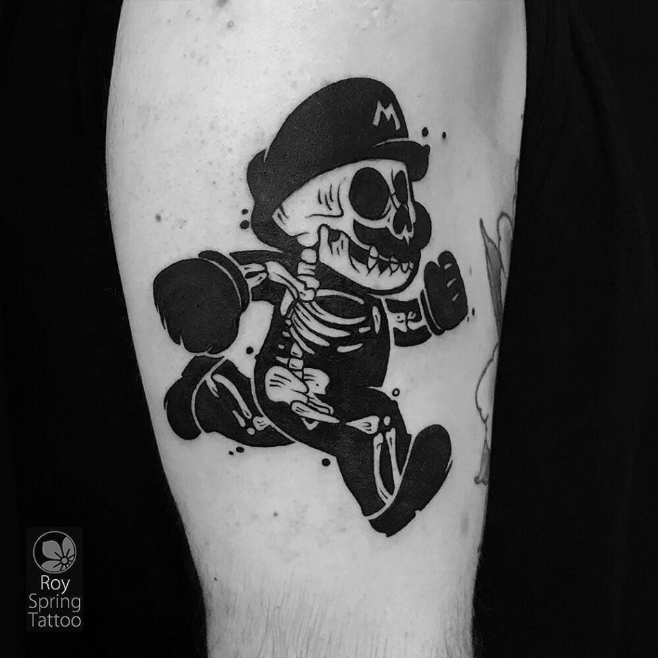 Skeleton of Mario tattoo