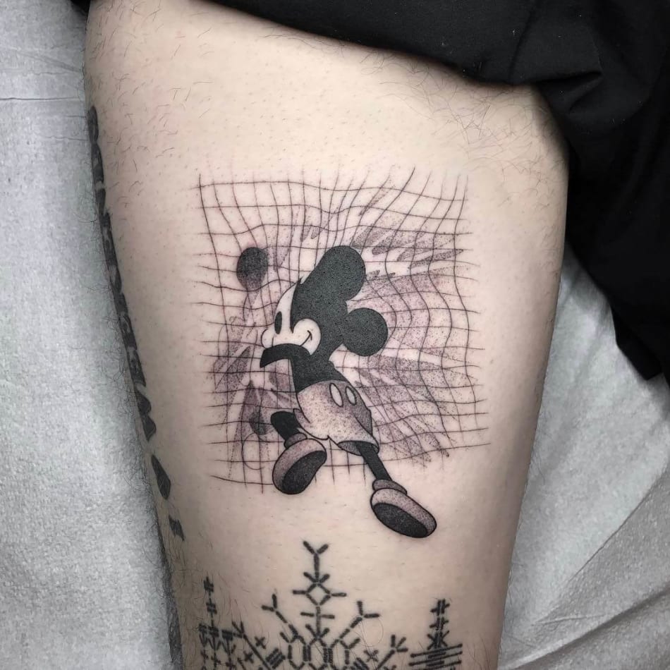 Mickey mouse stepping into another dimension tattoo