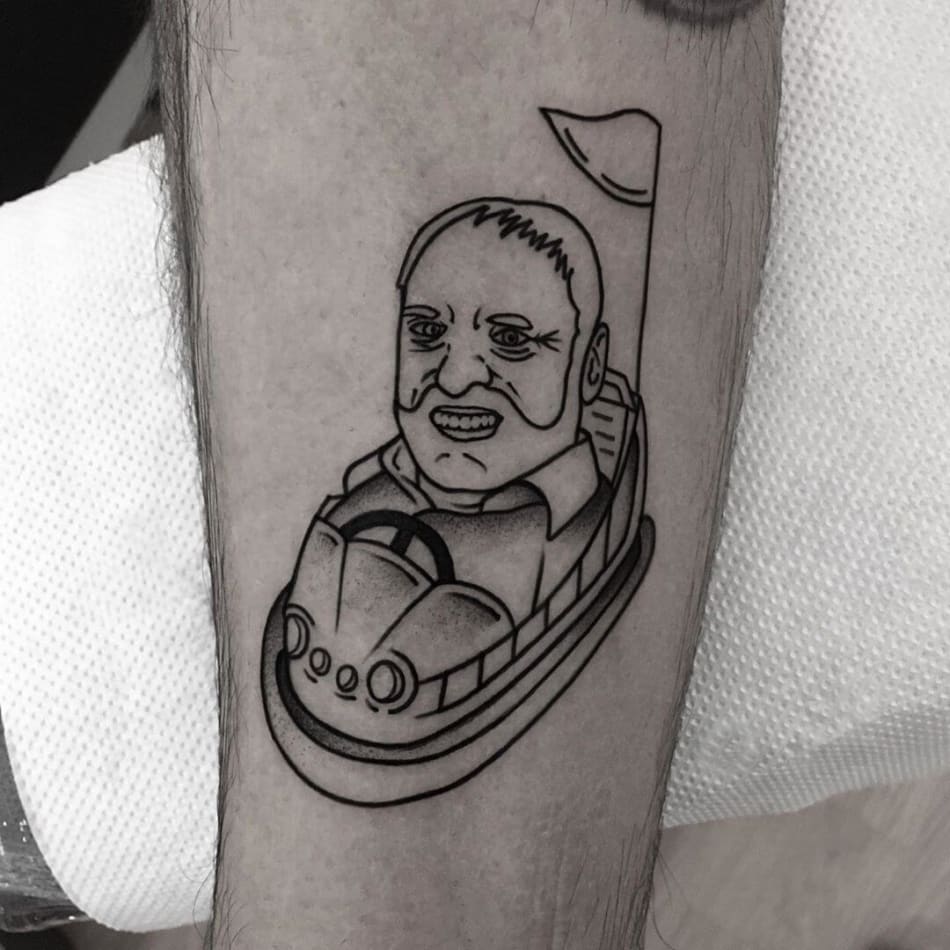 Harold meme in bumper car tattoo by Nancydestroyer