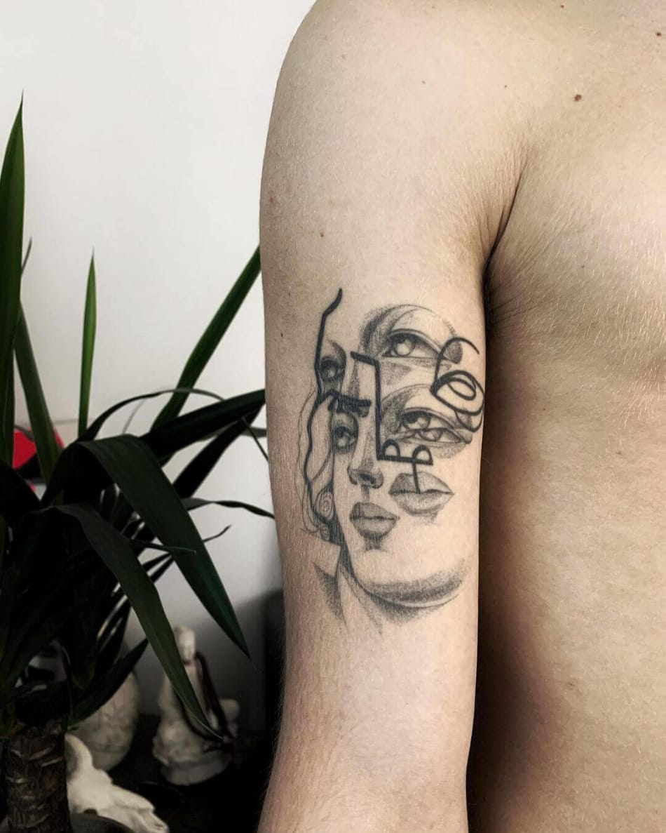 eyes portrait glitched distorted tattoo by Nicolas Gumo