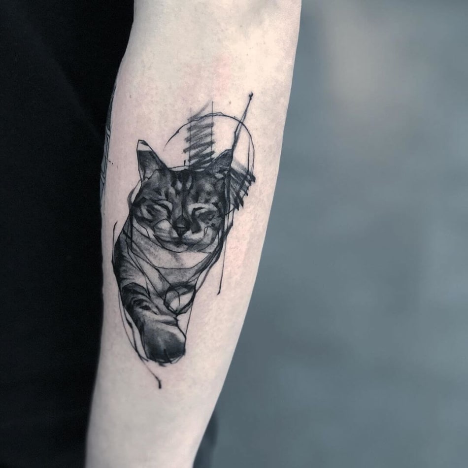 Sketched style cat tattoo by Osman Ergin