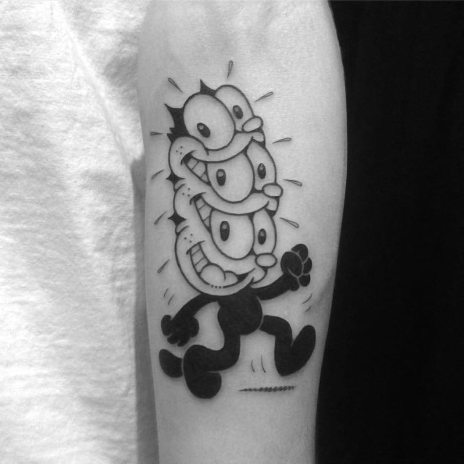 felix the cat glitched cartoon tattoo by Pablo Dalas