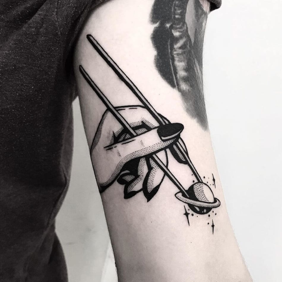 planet chopsticks tattoo by Pulledpoltergeist