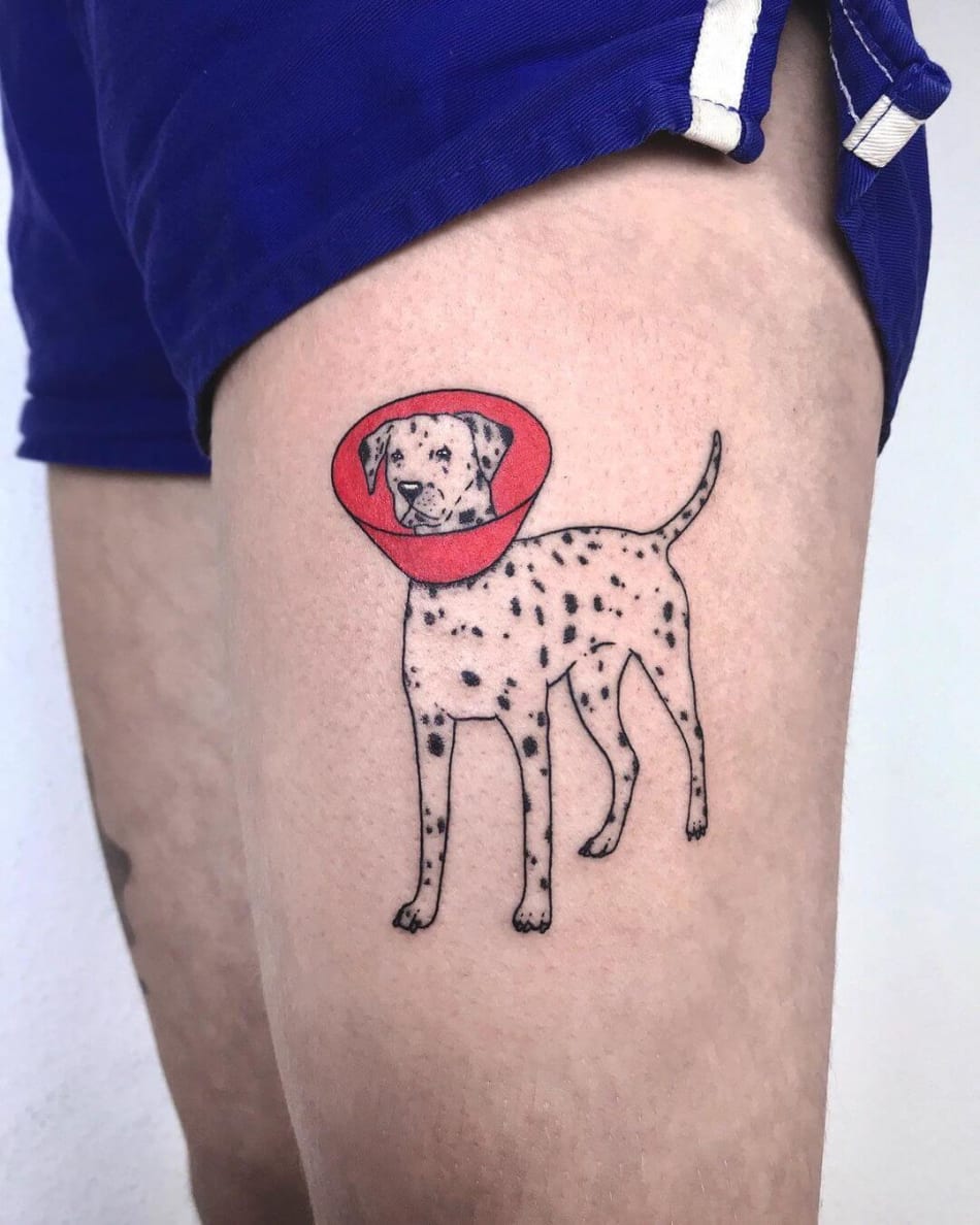 dalmatier dog with cap tattoo by Randy Lahaie