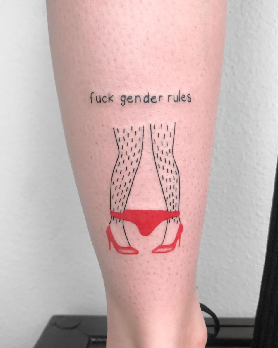 gender hairy legs tattoo by Randy Lahaie