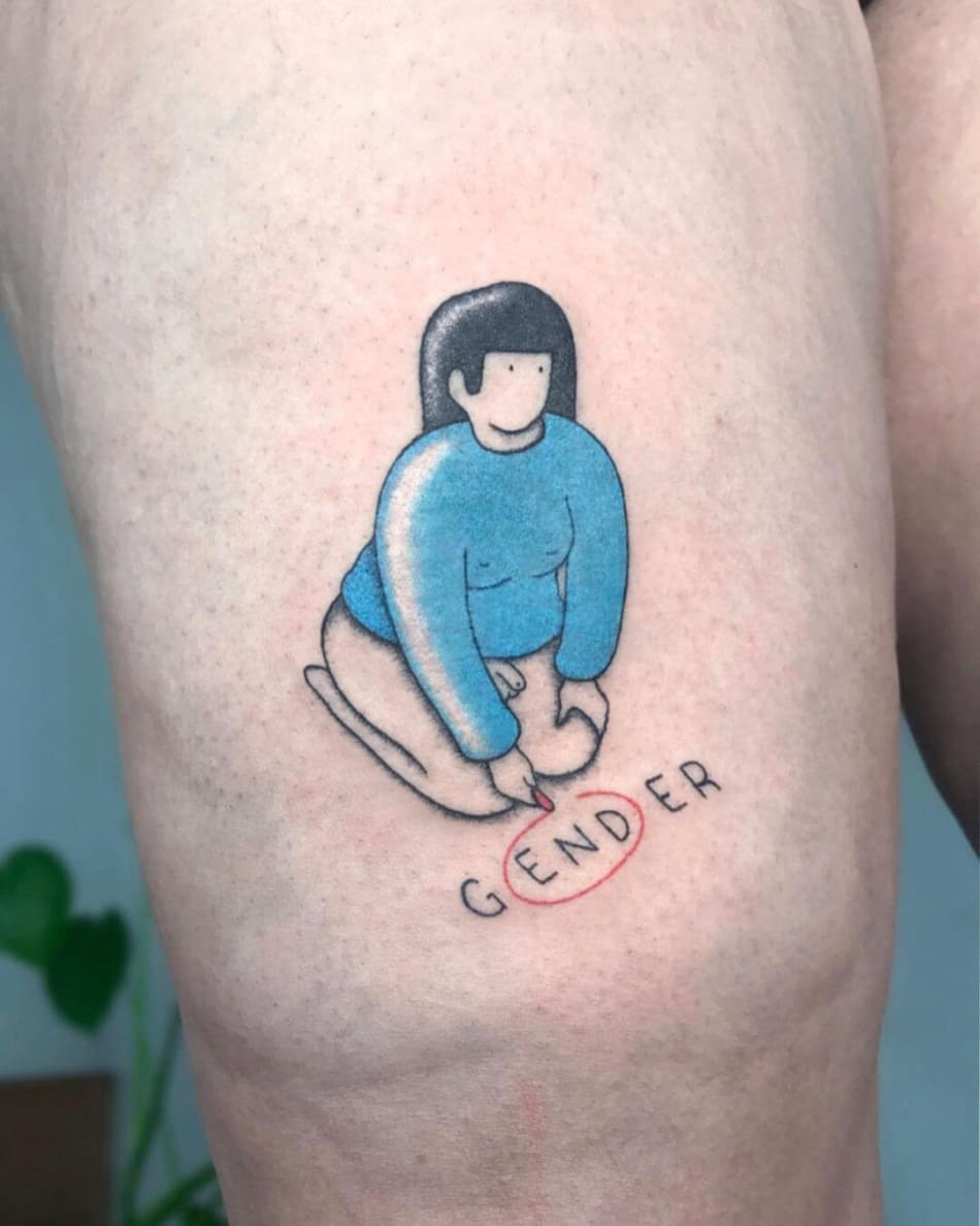 gender pronouns tattoo by Randy Lahaie