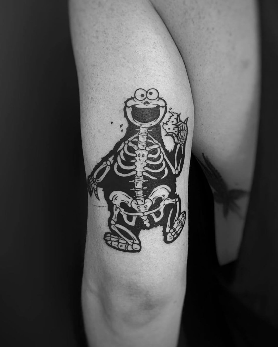 cookie monster skeleton xray tattoo by Roy Veksler