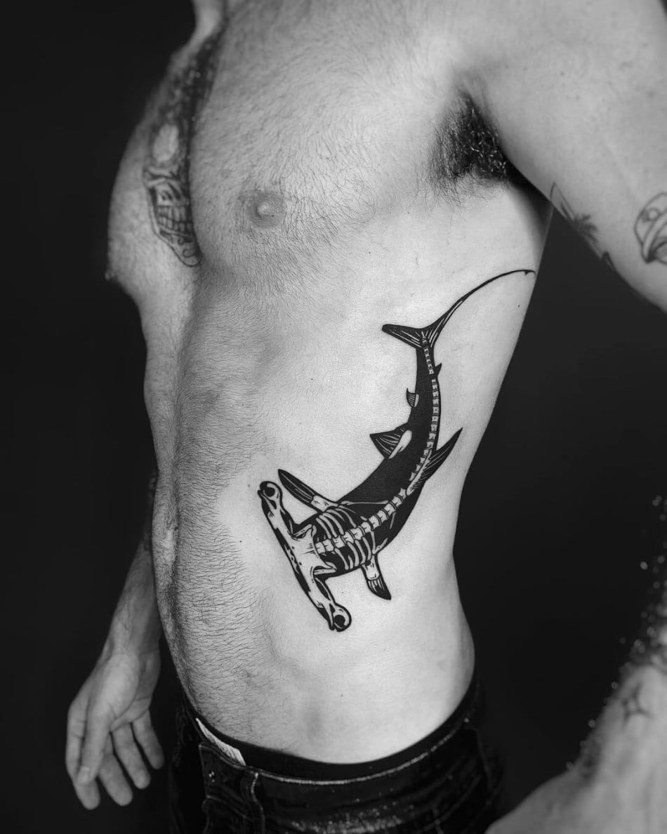 shark skeleton ocean xray tattoo by Roy Veksler