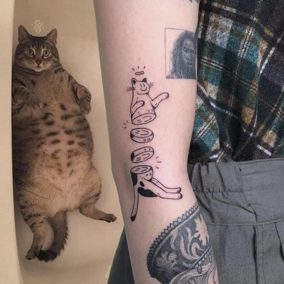 cat smiley slices cartoon tattoo by SHAME