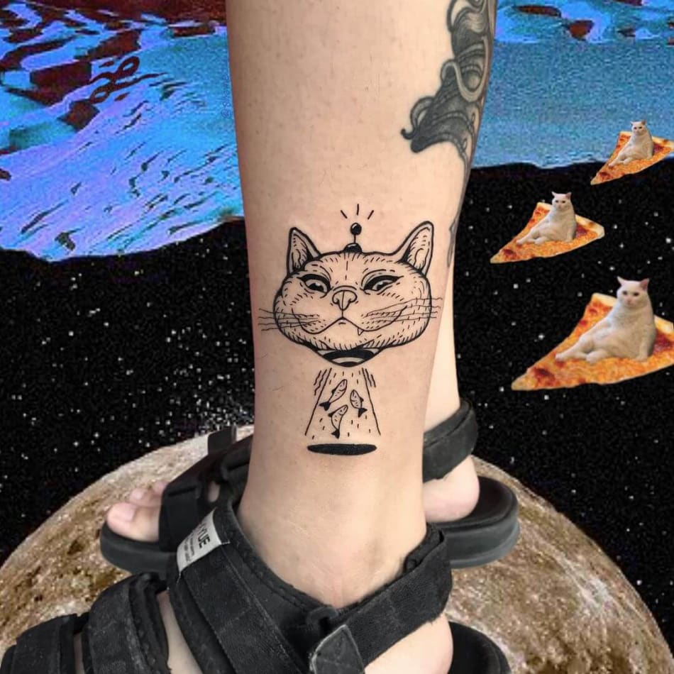 cat ufo fish trippy alien tattoo by SHAME