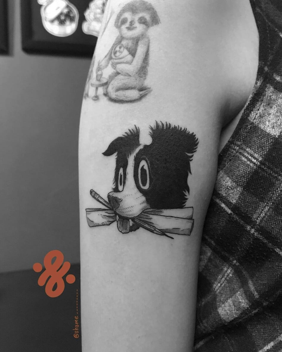 dog stick cartoon tattoo by SHAME