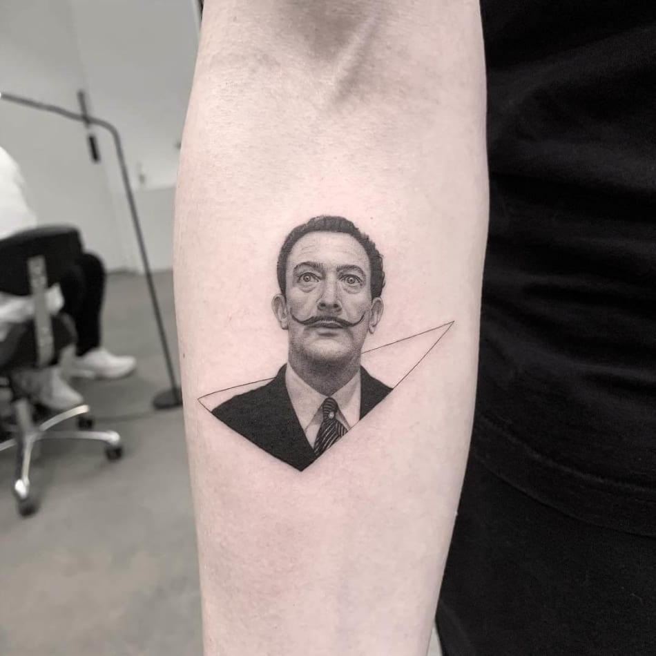 Salvador Dali geometric self portrait tattoo