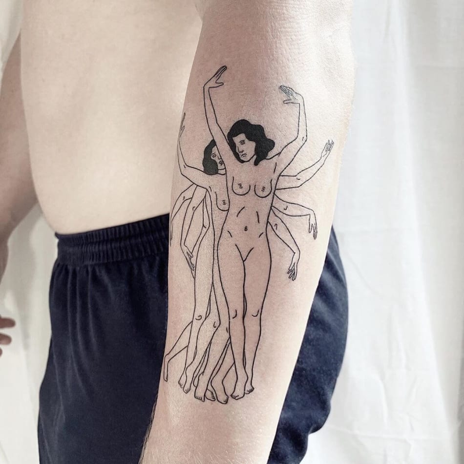 female naked dansers tattoo by Sasha Butmaybe