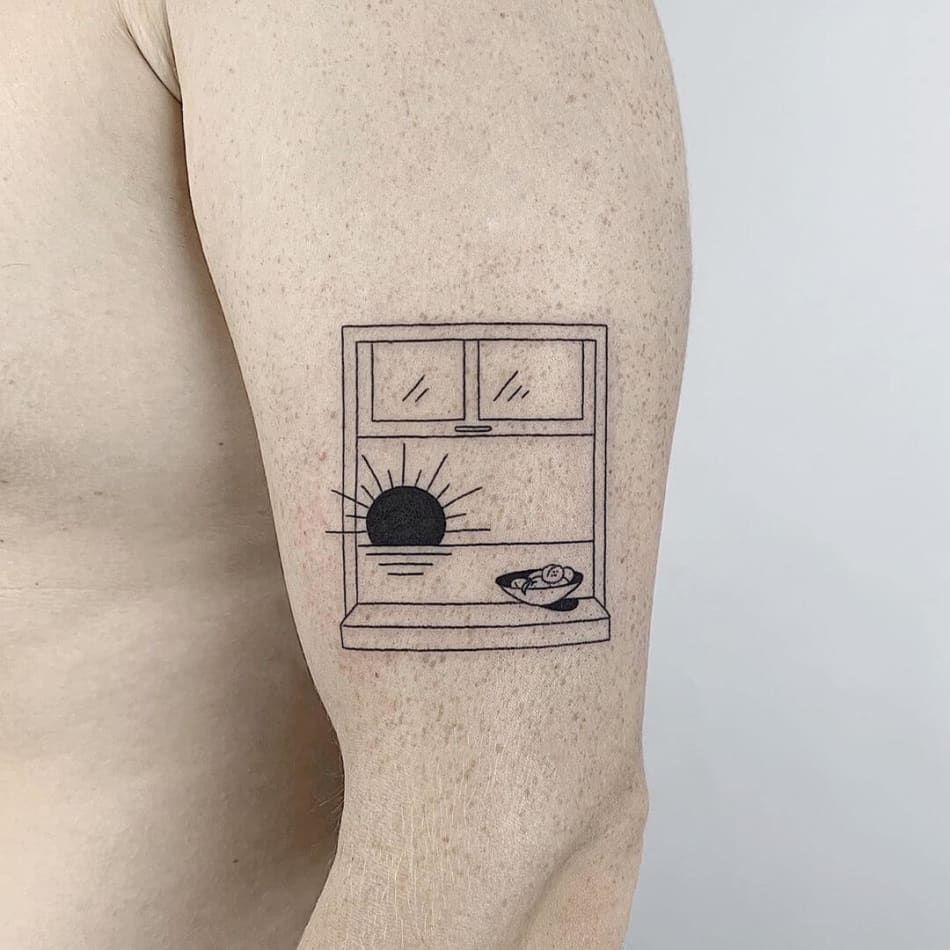 window scenery minimal tattoo by Sasha Butmaybe