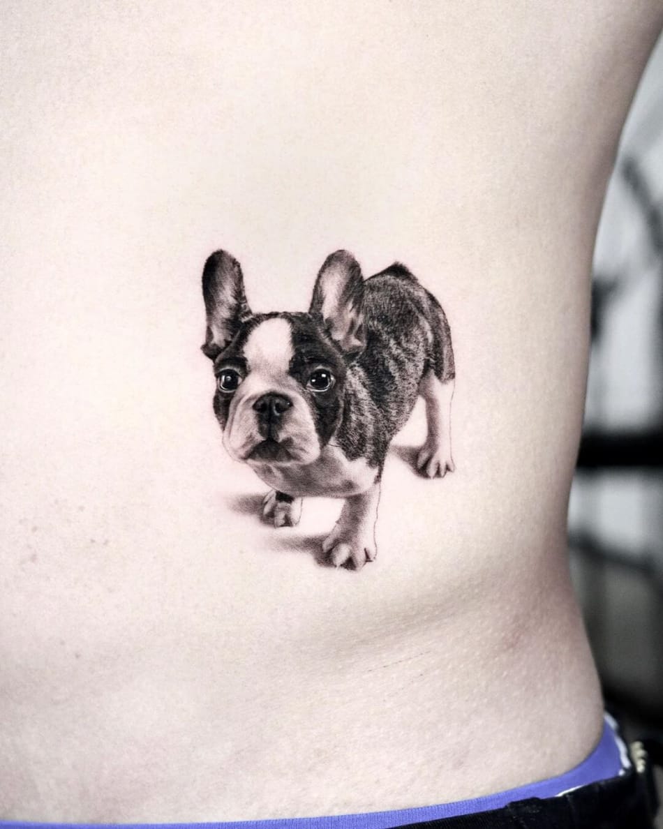 French bulldog realistic tattoo by Yeono