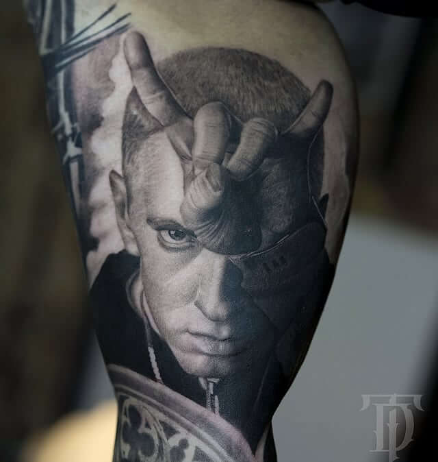 Portrait of Eminem tattoo by tdantattoo