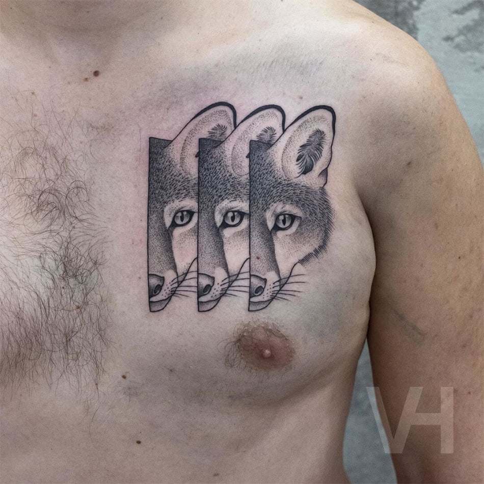 Three foxes tattoo by Valentin Hirsch