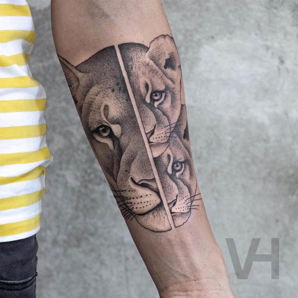 Tiger with welps tattoo by Valentin Hirsch