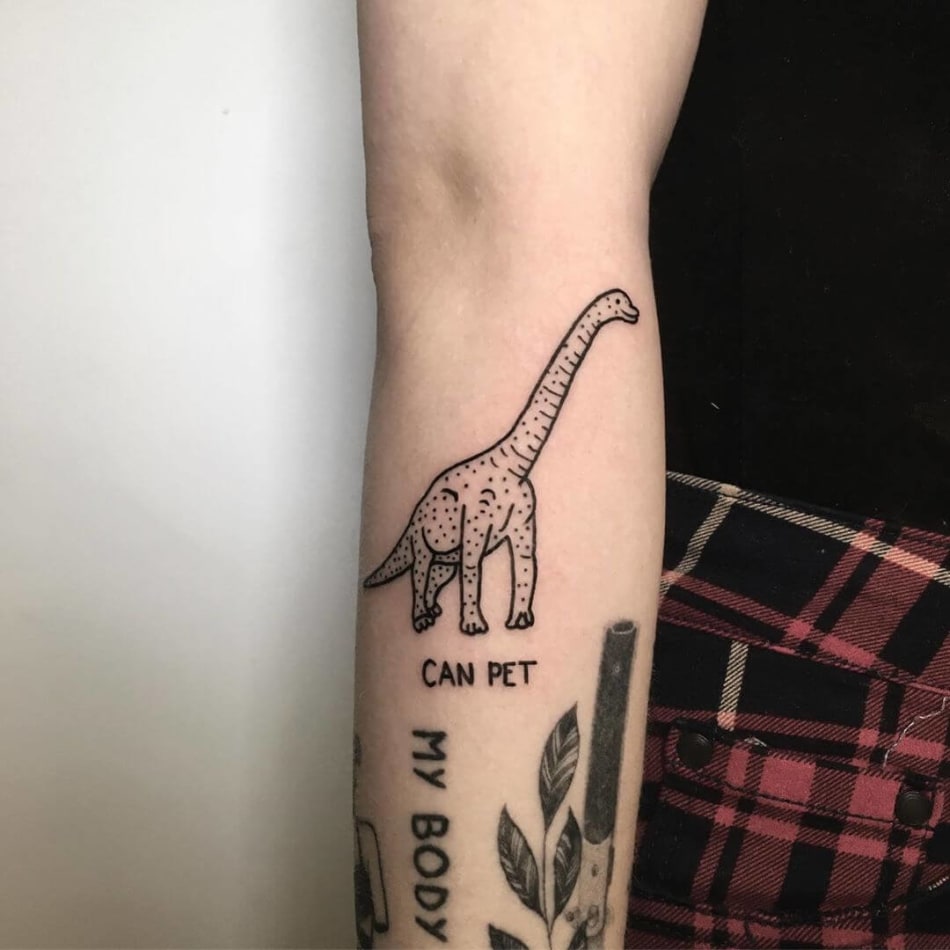 Dinosaur can pet tattoo by Violette Violence