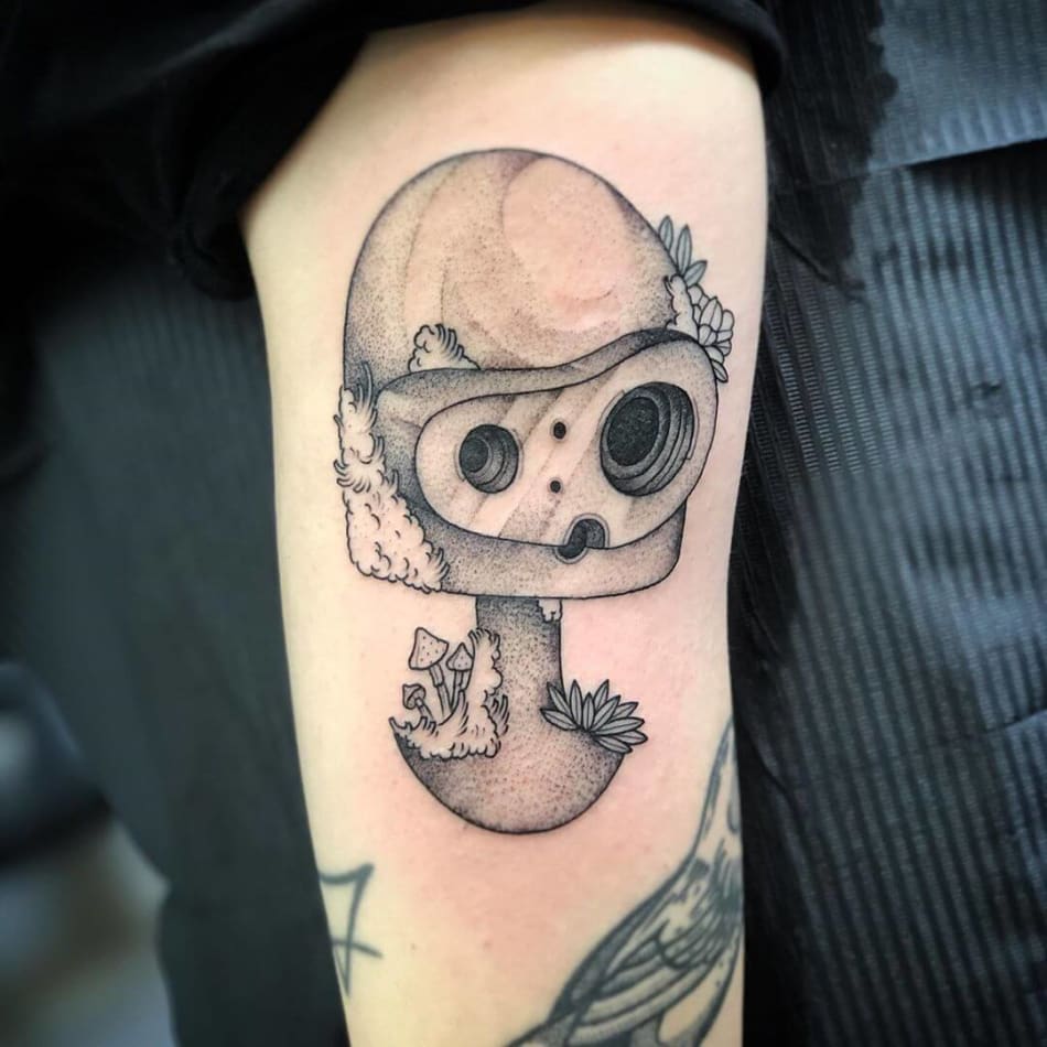 Robot with forrest details tattoo by William Pacheco