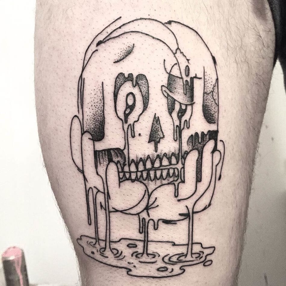 Dripping cartoon skull tattoo