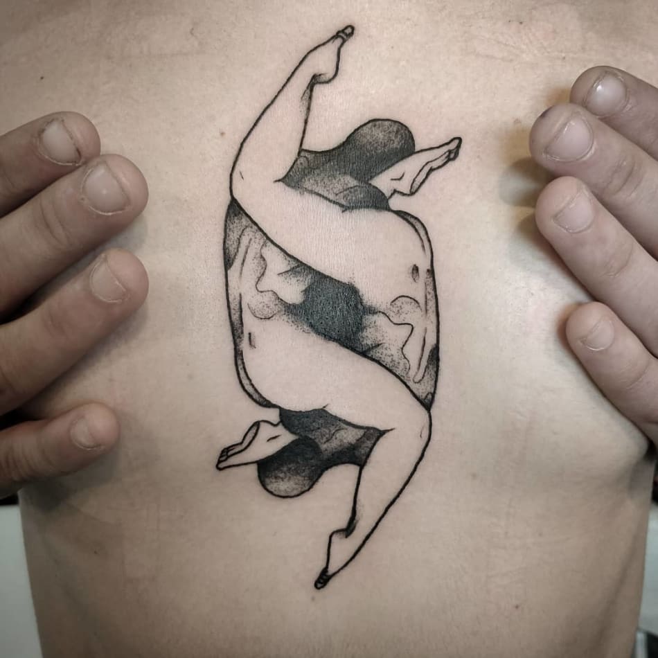 Two bodies merging like Yin Yang tattoo