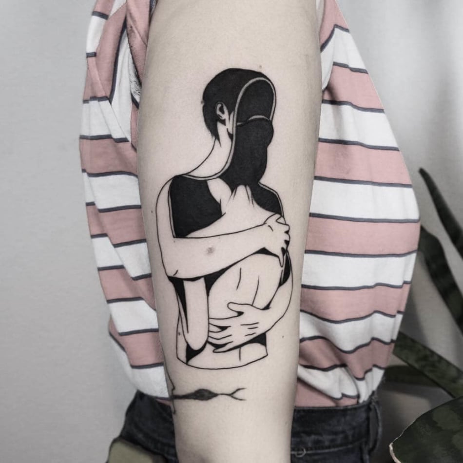 Tattoo of girl hugging a hollow man