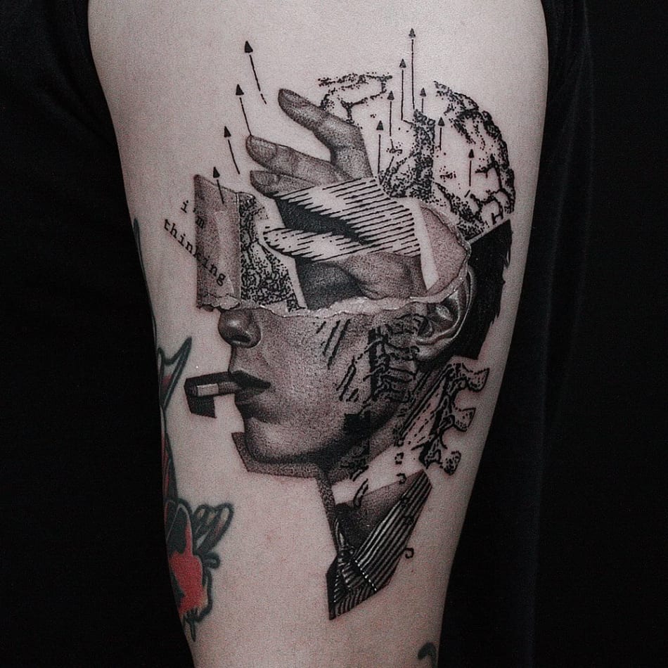 Tattoo collage brain themed