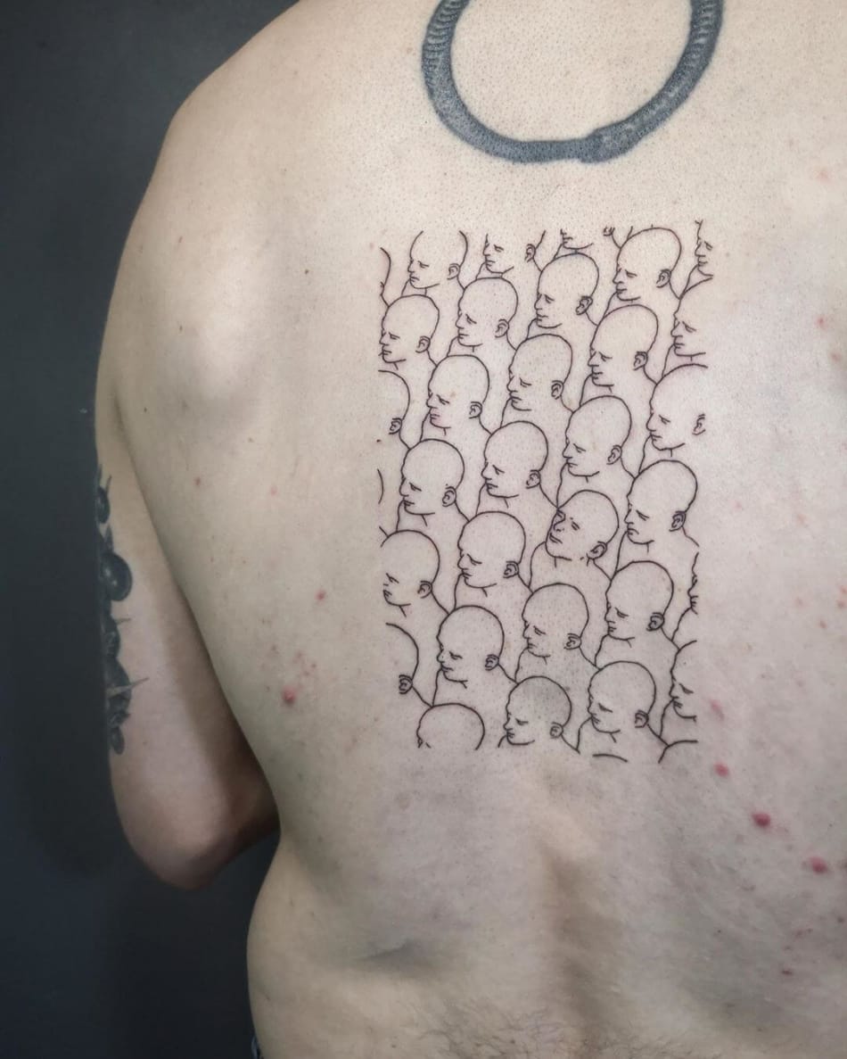 minimal linework crowd tattoo by en Nada