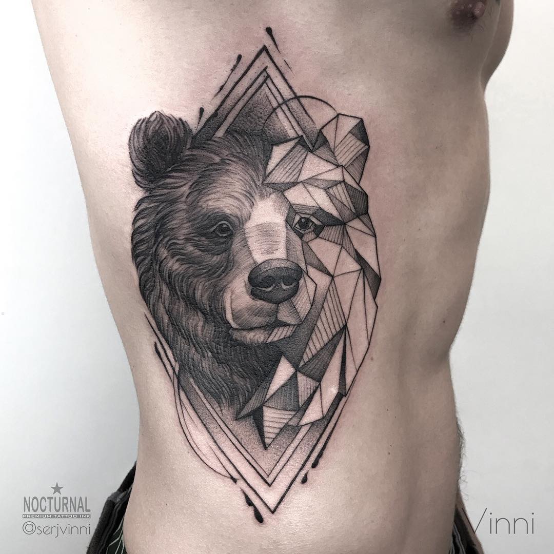 Geometric bear tattoo