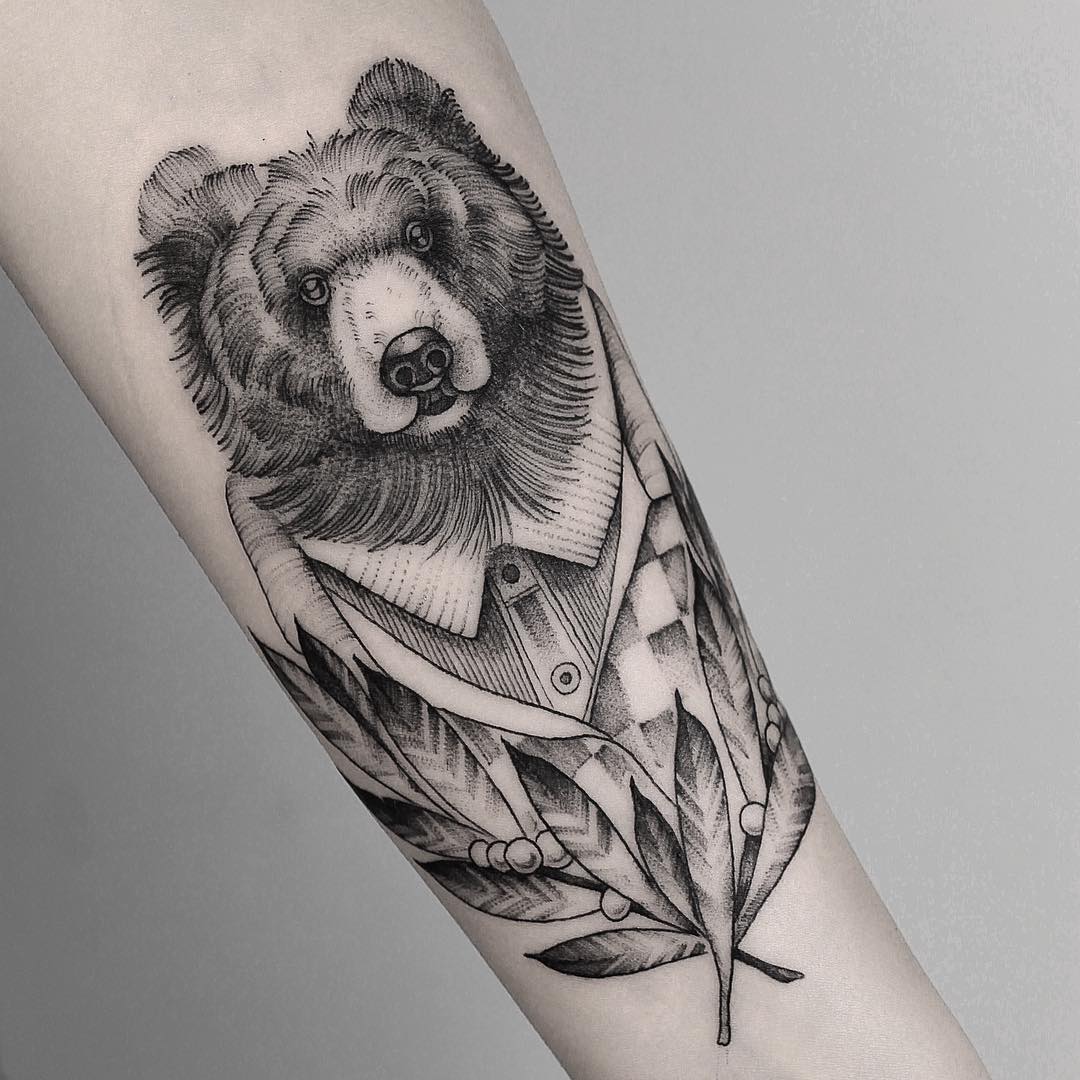 Bear with jacket tattoo