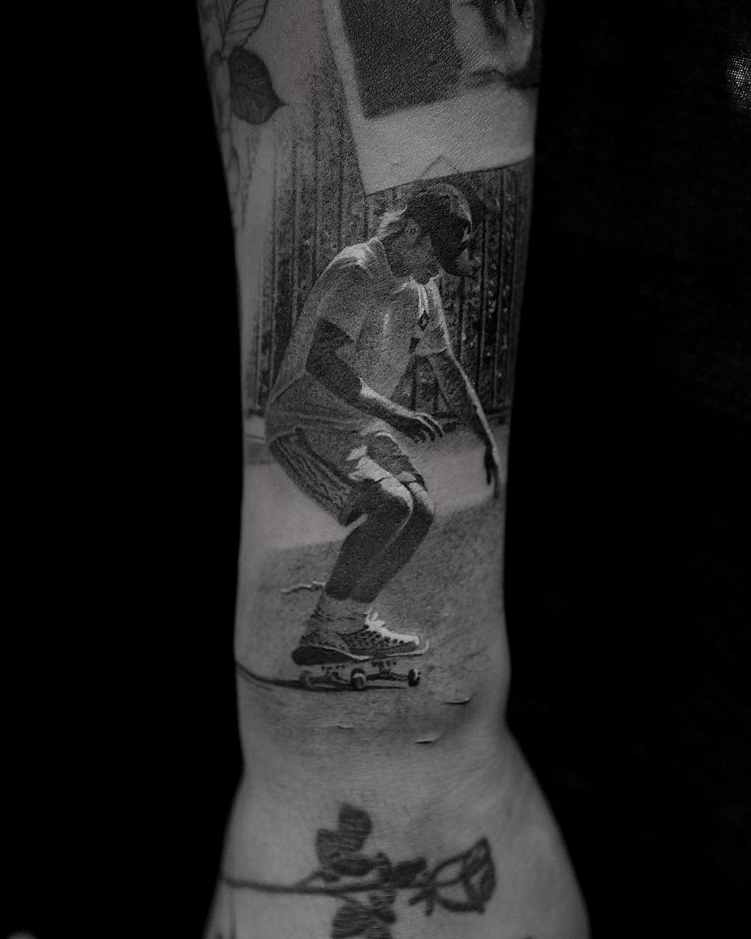 Tattoo portrait of a skateboarder