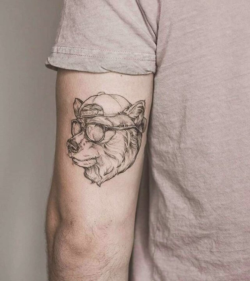 Cool bear with glasses tattoo