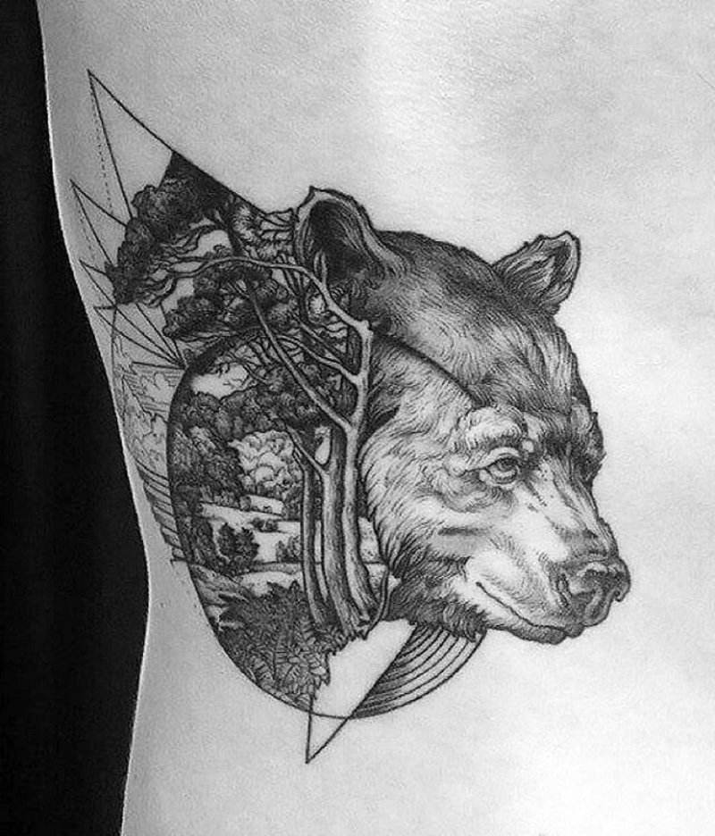 Bear with forrest tattoo
