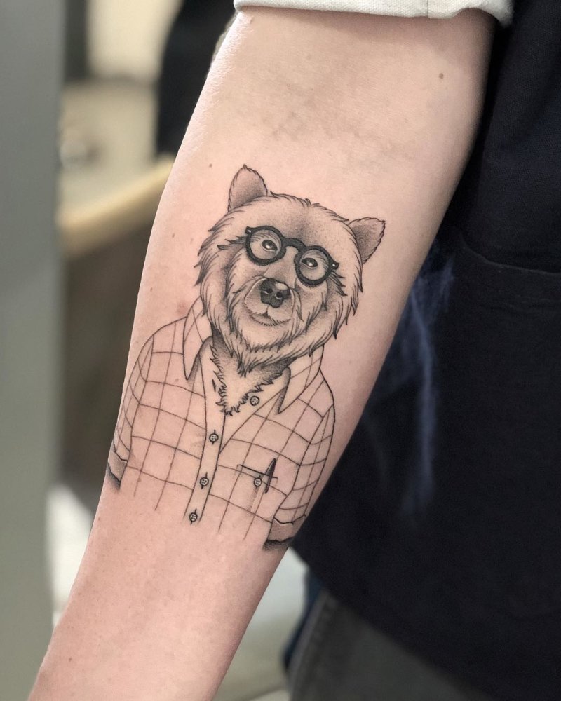 Bear with blouse and glasses tattoo