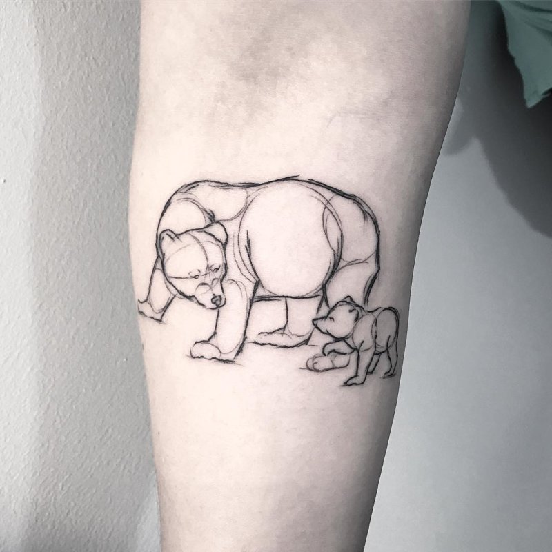 Sketched bear with young bear tattoo