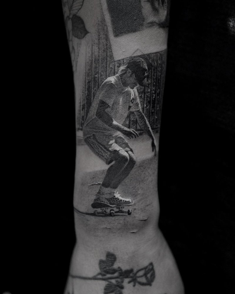 Tattoo portrait of a skateboarder