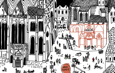 Stephansplatz mit Virgilkapelle (Ausschnitt); Illustration: Stefanie Hilgarth
