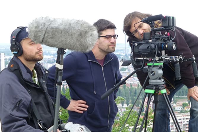 The shooting crew in Bulgaria.