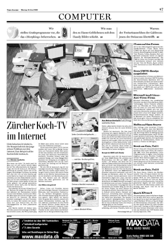 2003 berichtete der Tagi gross über Lukas und mich als Mitgründer von waskochen.ch.