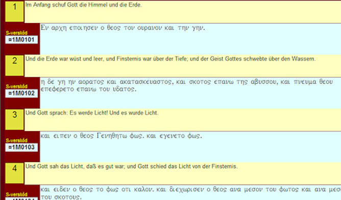 Deutscher und griechischer Text im eigenen Database